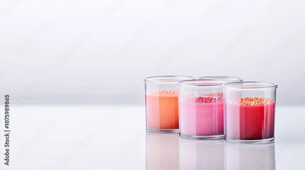A serene collection of colorful candles in glass holders, showcasing vibrant shades of pink and orange, ideal for creating a calming ambiance. A serene collection of colorful candles in glass holders, showcasing vibrant shades of pink and orange, ideal for creating a calming ambiance.