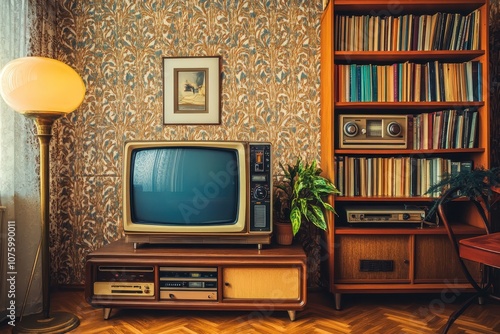 Discover Vintage Charm How a Classic TV and Retro Decor Create a Timeless Living Space photo