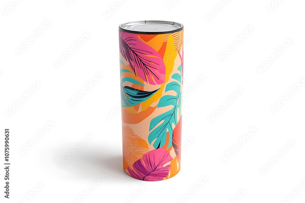 Summer floral coffee bamboo cup on a white background Summer floral coffee bamboo cup on a white background