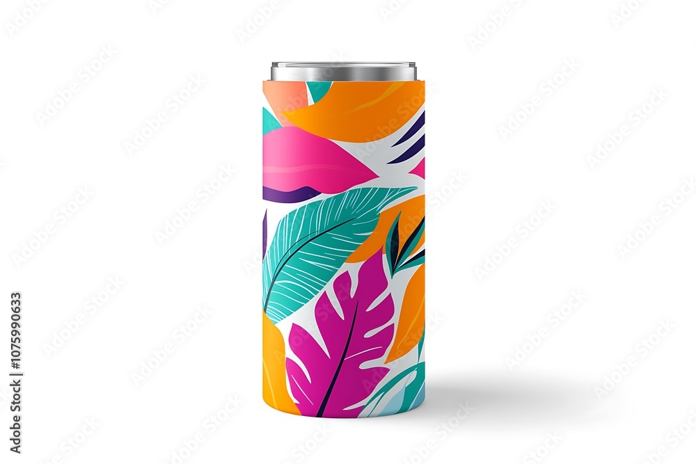 Fototapeta premium Summer floral coffee bamboo cup on a white background