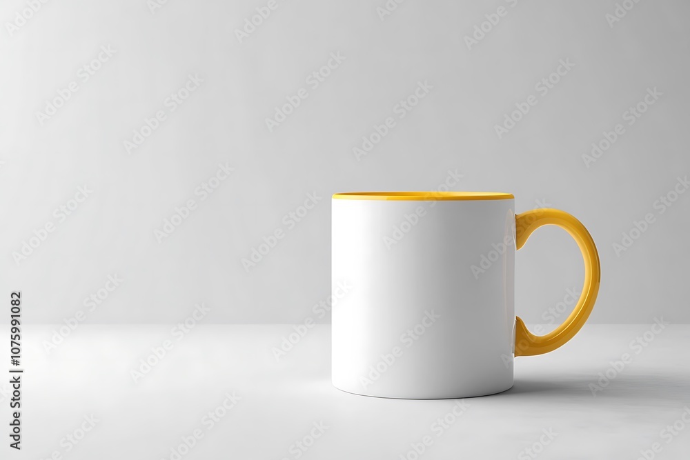 white mug with a yellow handle isolated on white background white mug with a yellow handle isolated on white background