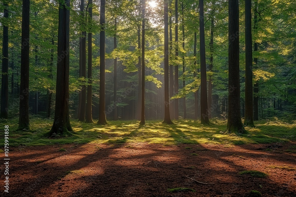 Obraz premium Sunbeams in a Forest