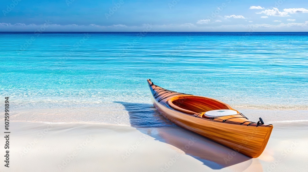 Elegant Kayak on Pristine Beach with Clear Blue Water Elegant Kayak on Pristine Beach with Clear Blue Water