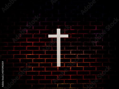 Canvas Print Cross christian god religion on brick wall floor background, jesus church worshi