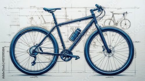 bicycle design concept art blue print cyber punk modern white background. uper Hd Ultra for magazine. photo