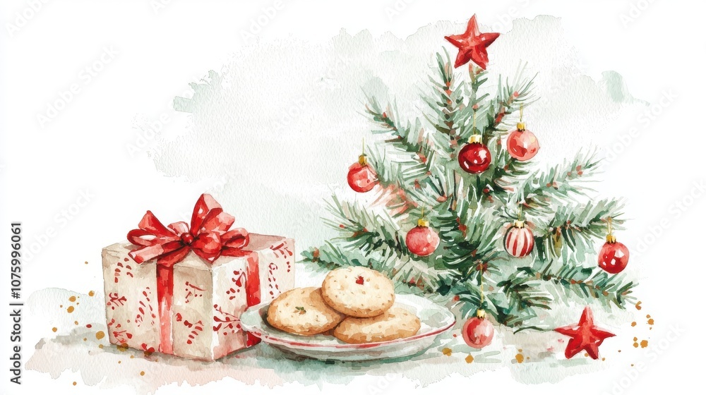 A festive scene featuring a decorated Christmas tree, gifts, and cookies, capturing the warmth of holiday celebrations. A festive scene featuring a decorated Christmas tree, gifts, and cookies, capturing the warmth of holiday celebrations.