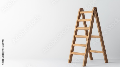 Minimalistic Wooden Ladder on a Clean White Background Ideal for Interior Design, Home Renovation Projects, and Creative Lifestyle Imagery