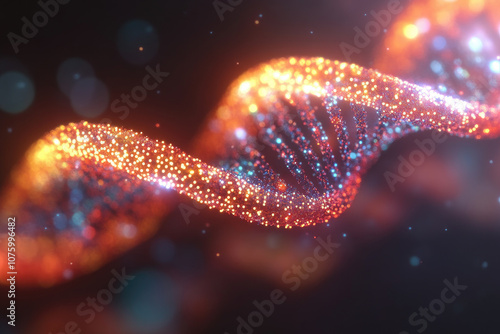 Glowing DNA Strands, an intricate portrayal of genetic structures showcasing their complexity and beauty in a scientific context