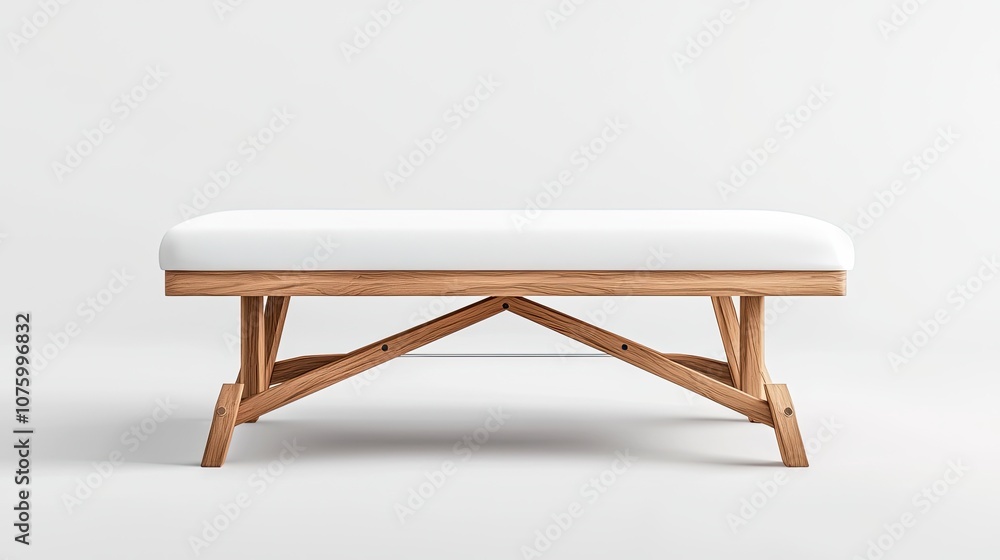 Minimalist Wooden Bench with White Cushion, Perfect for Modern Interiors, Living Spaces, and Relaxation Areas, Enhancing Home Aesthetics and Comfort Minimalist Wooden Bench with White Cushion, Perfect for Modern Interiors, Living Spaces, and Relaxation Areas, Enhancing Home Aesthetics and Comfort