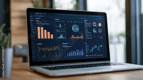 Laptop Displaying Financial Data and Charts