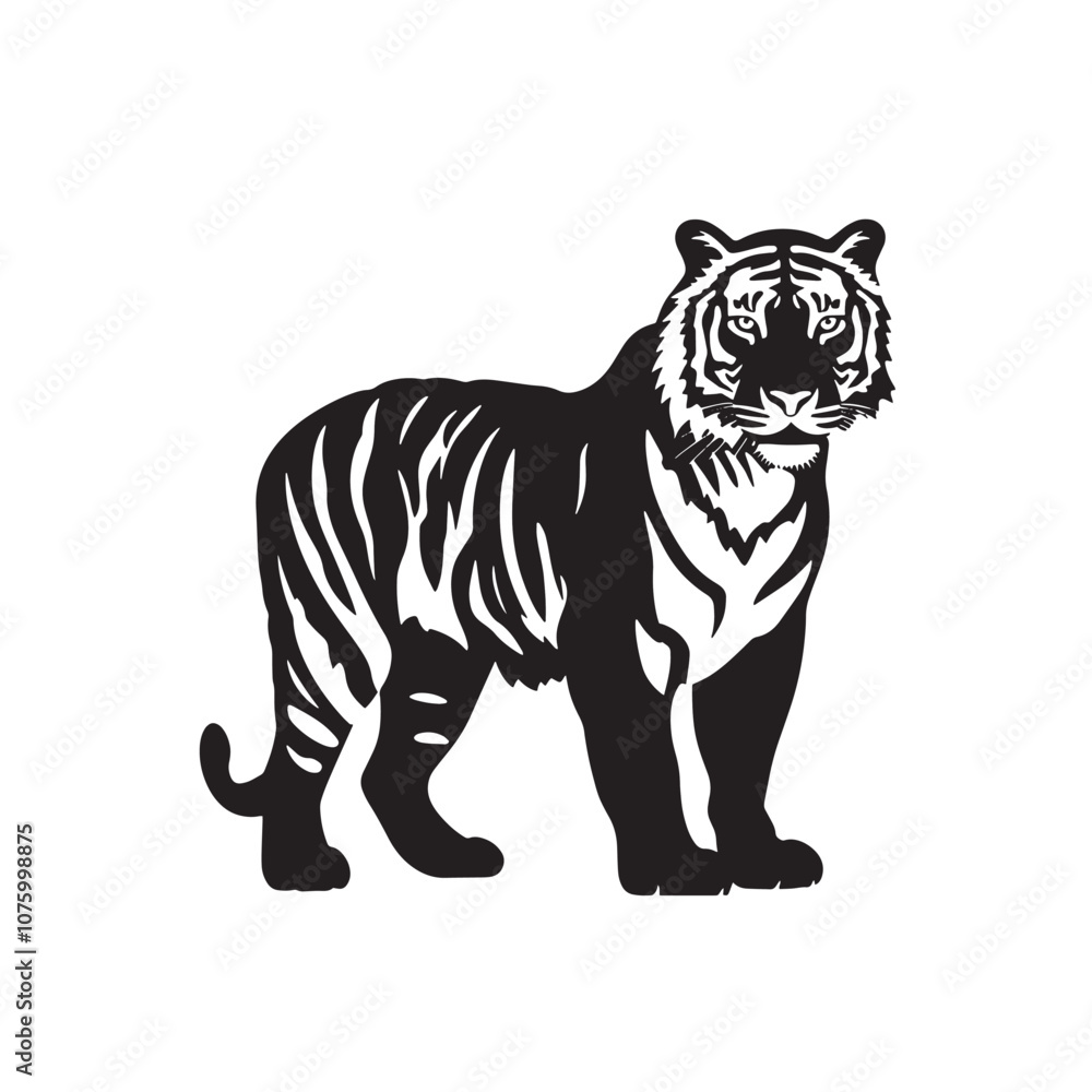 Obraz premium Tiger pose vector silhouette flat style illustration isolated white