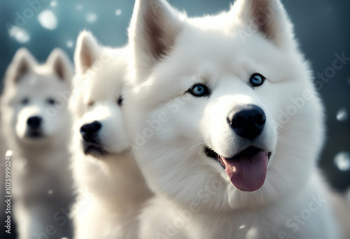 art puppy dogs stay design advertising fluffy using samoyed illustration background cute tosit front tail wallpaper realistic generative collection dog  photo