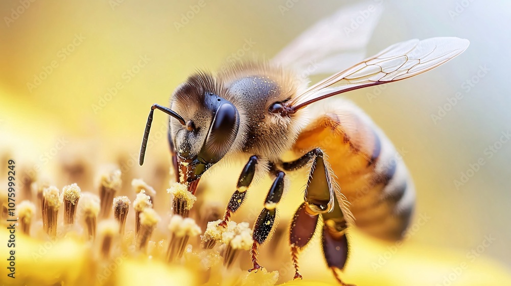 Honeybee Collecting Pollen in Macro Detail Honeybee Collecting Pollen in Macro Detail
