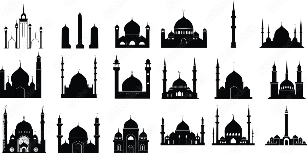 Vector Silhouette of Mosque design, Minimalist Mosque Silhouettes vector Illustration Vector Silhouette of Mosque design, Minimalist Mosque Silhouettes vector Illustration