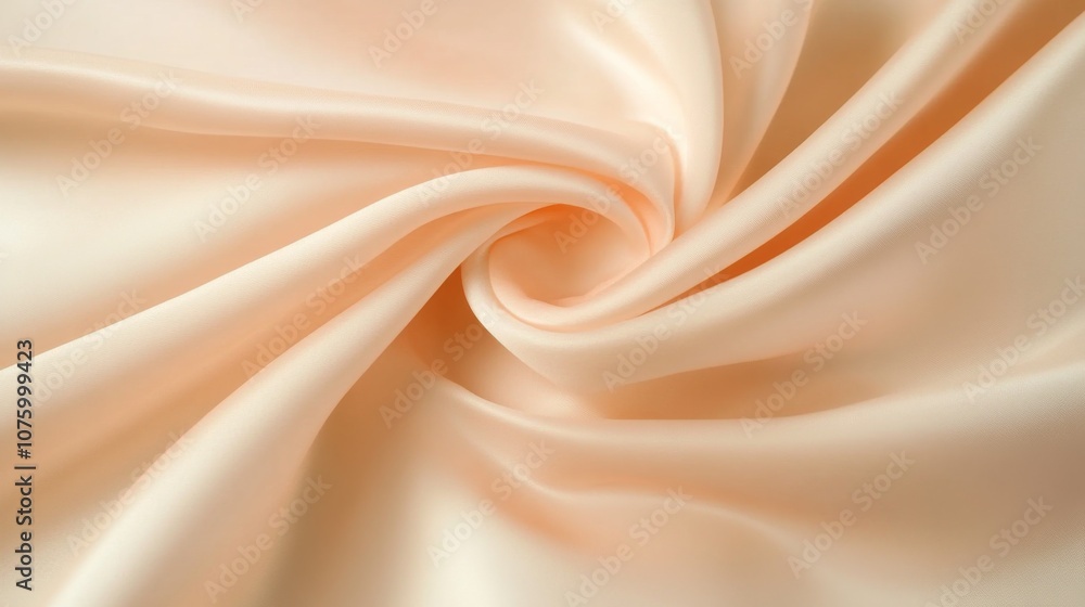 Fototapeta premium Close-up of luxurious light peach fabric with silky sheen creating flowing movement in elegant composition.