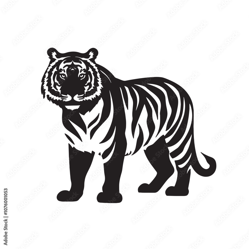 Fototapeta premium Tiger pose vector silhouette flat style black color