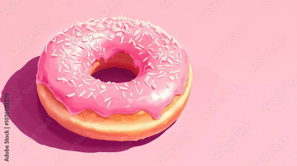 Pink Glazed Donut with Sprinkles on a Pink Background Pink Glazed Donut with Sprinkles on a Pink Background