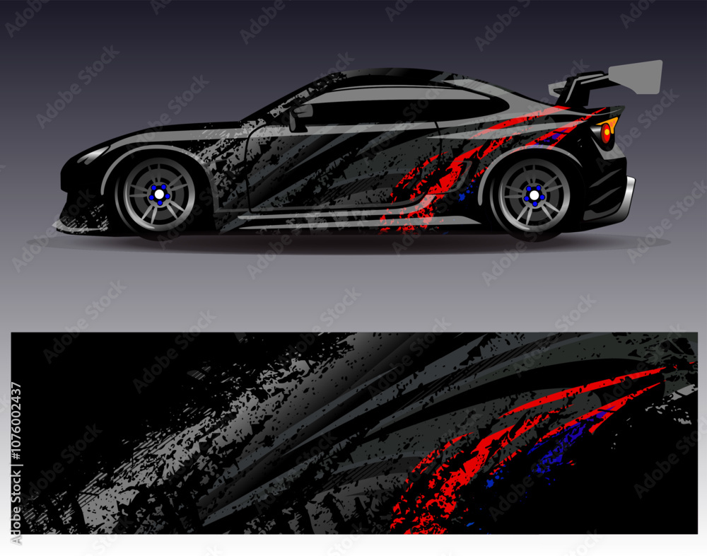Car wrap design vector. Graphic abstract stripe racing background designs for vehicle, rally, race, adventure and car racing livery Car wrap design vector. Graphic abstract stripe racing background designs for vehicle, rally, race, adventure and car racing livery