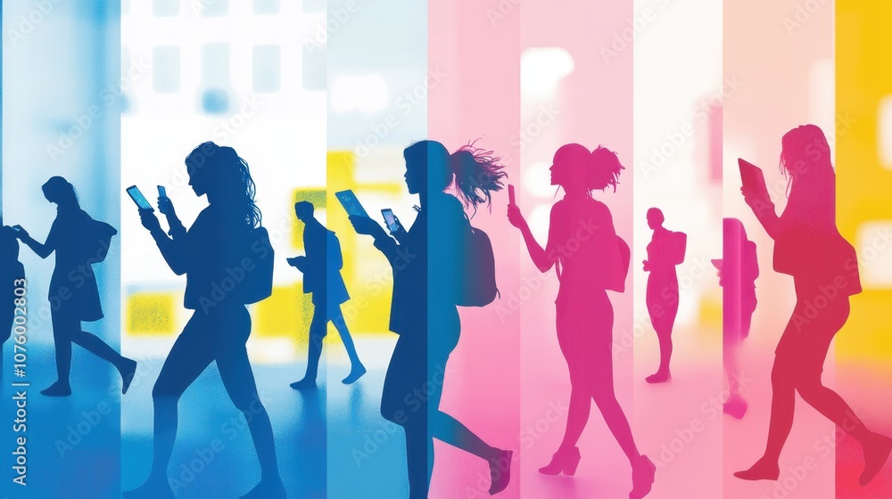 Vibrant Crowd in Colorful Urban Space Vibrant Crowd in Colorful Urban Space