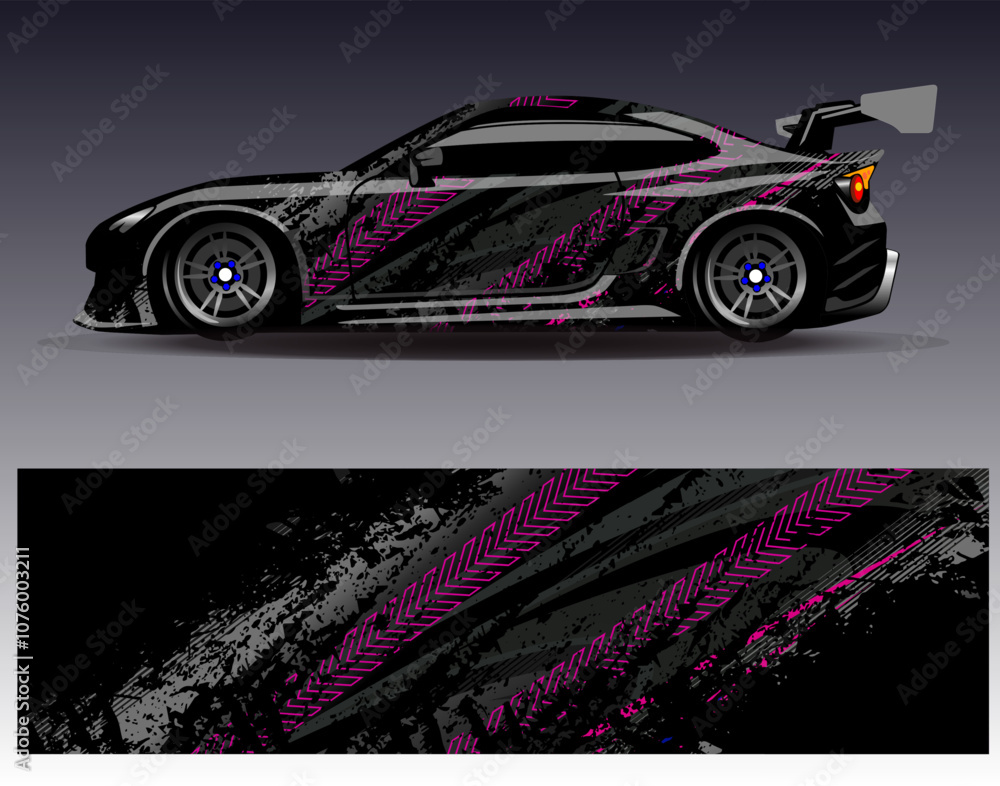 Car wrap design vector. Graphic abstract stripe racing background designs for vehicle, rally, race, adventure and car racing livery Car wrap design vector. Graphic abstract stripe racing background designs for vehicle, rally, race, adventure and car racing livery