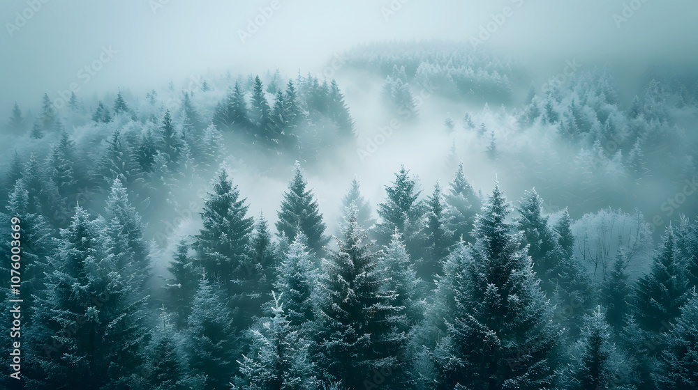 Misty Snowy Forest with Frosty Atmosphere Misty Snowy Forest with Frosty Atmosphere