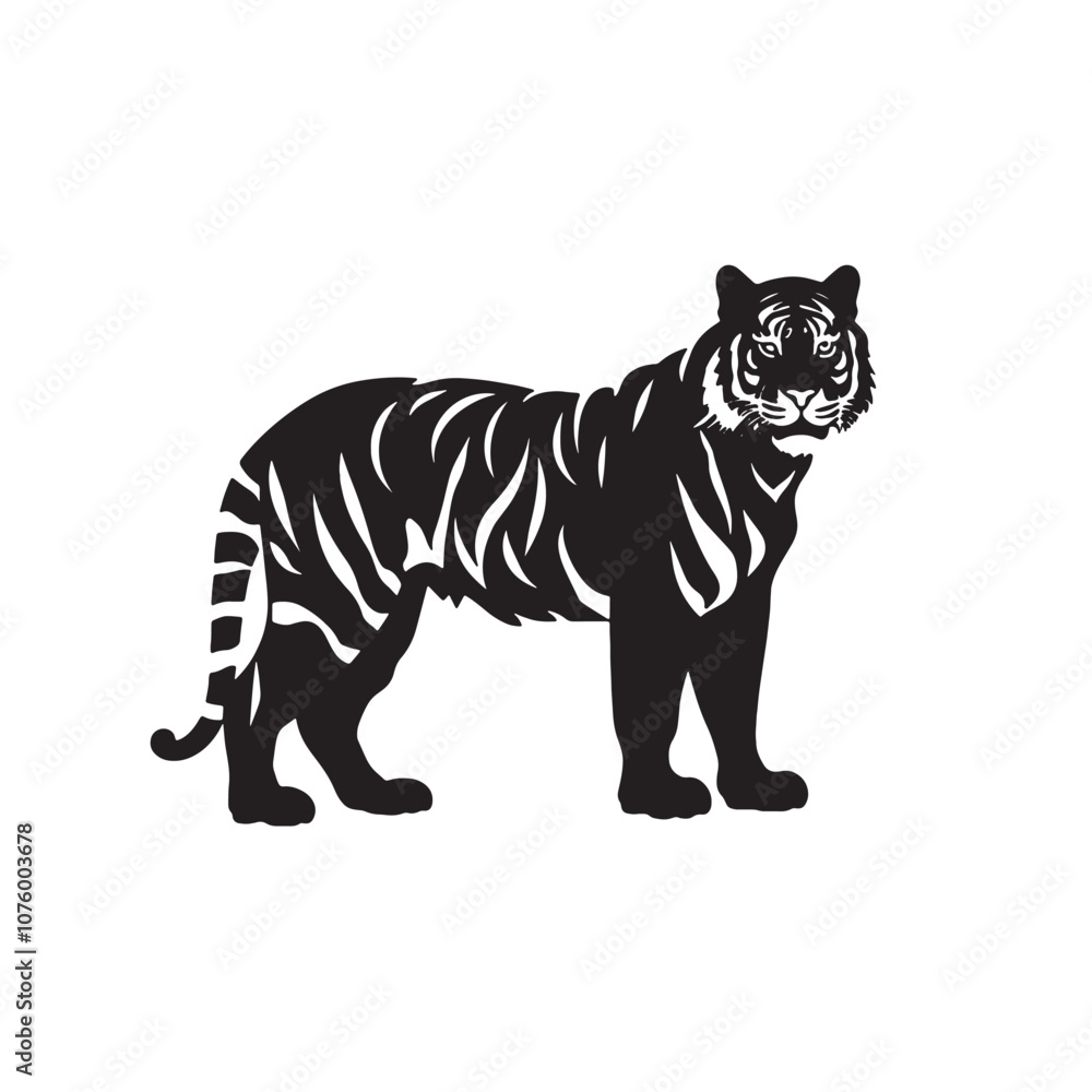 Obraz premium black and white tiger silhouette isolated on white