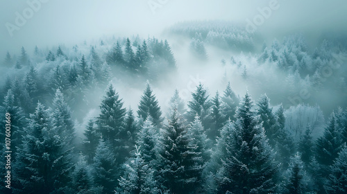 Misty Snowy Forest with Frosty Atmosphere