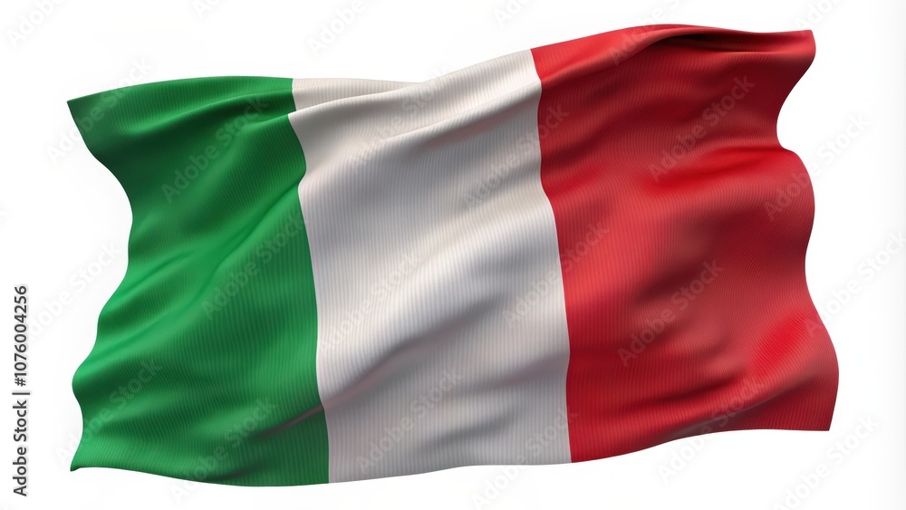 Waving Italian Flag with Green, White, and Red Stripes Waving Italian Flag with Green, White, and Red Stripes