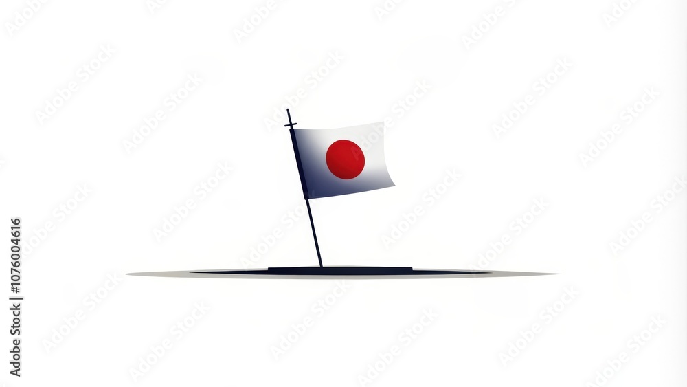 Japanese Flag on a Pole Emerging from a Circular Hole Japanese Flag on a Pole Emerging from a Circular Hole