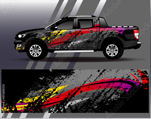 Car wrap design vector. Graphic abstract stripe racing background designs for vehicle, rally, race, adventure and car racing livery	