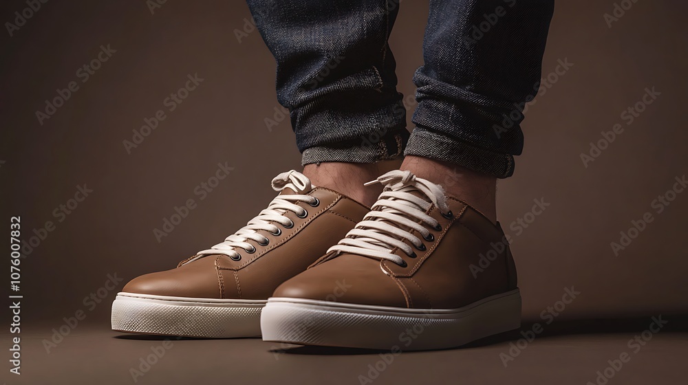 Stylish Brown Leather Sneakers with White Laces Stylish Brown Leather Sneakers with White Laces