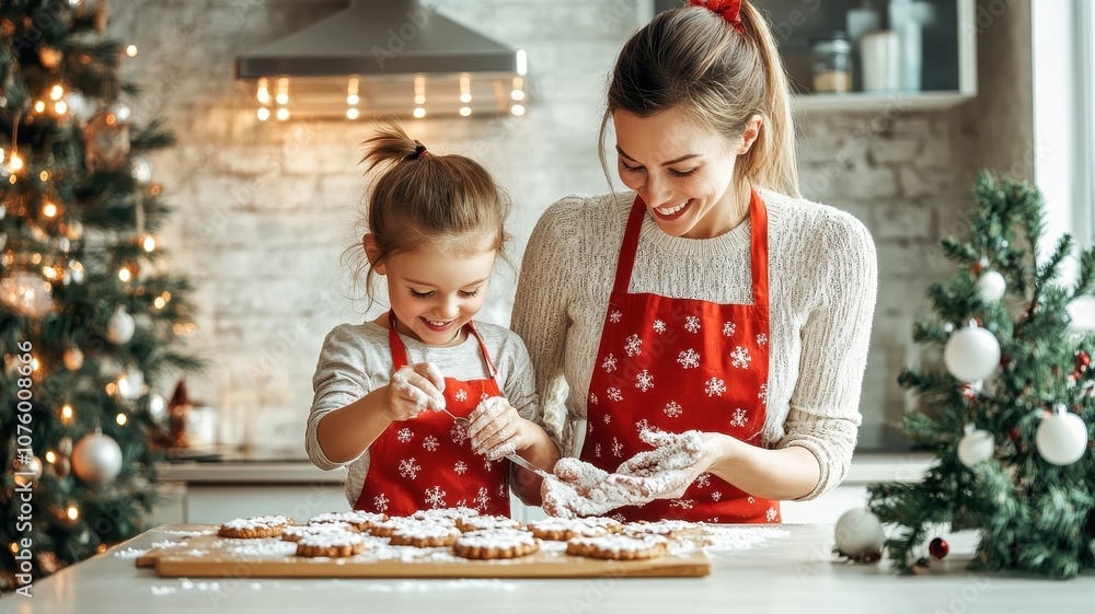 Mother and helpful little daughters in aprons making cookies on weekend at home,Happy family,prepare dough and use cooking utensils,National Cookie Day. Mother and helpful little daughters in aprons making cookies on weekend at home,Happy family,prepare dough and use cooking utensils,National Cookie Day.