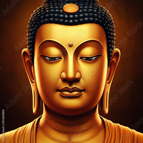 Golden Buddha face with clo...