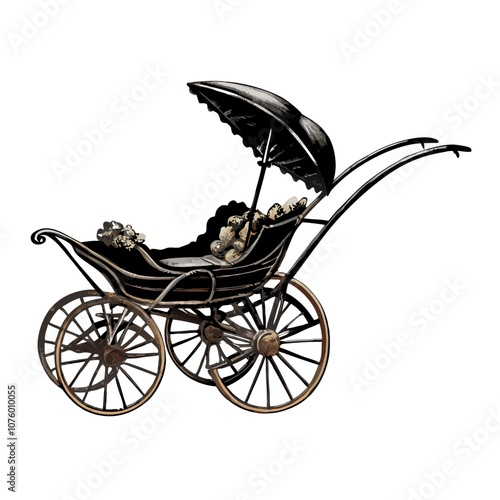 Vintage baby buggy vector illustration (9)