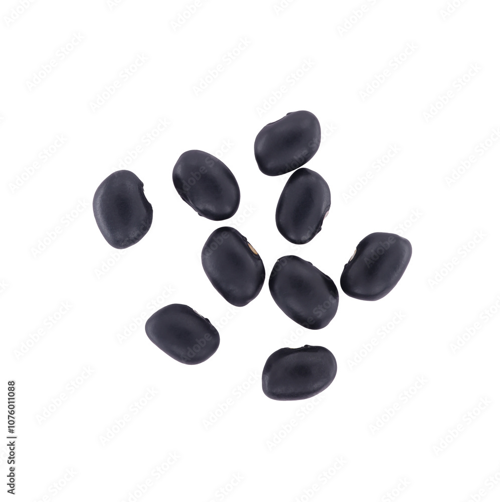 Black beans isolated on white background. Close-up top view (Urad beans, Black beans, Mung beans). Dried vegetable seeds. Black beans isolated on white background. Close-up top view (Urad beans, Black beans, Mung beans). Dried vegetable seeds.
