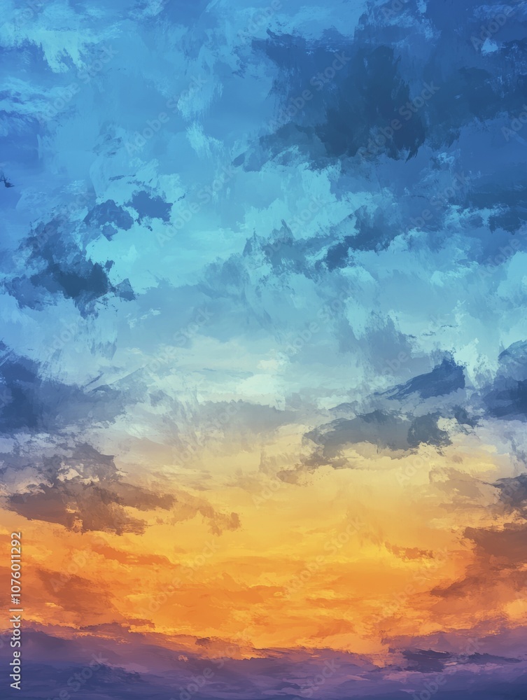 A vibrant sky at sunset, showcasing a gradient of blue to orange hues with dramatic clouds. A vibrant sky at sunset, showcasing a gradient of blue to orange hues with dramatic clouds.