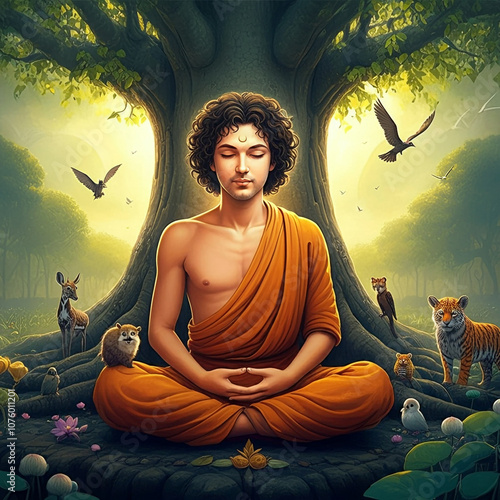 Buddha meditating peacefull...