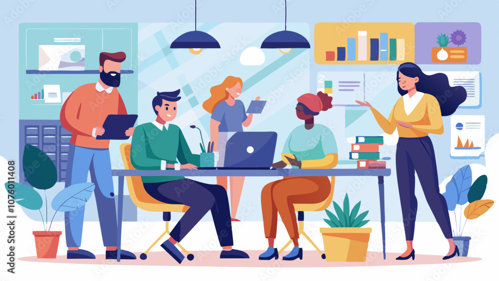 A group of people are working together in a room A group of people are working together in a room