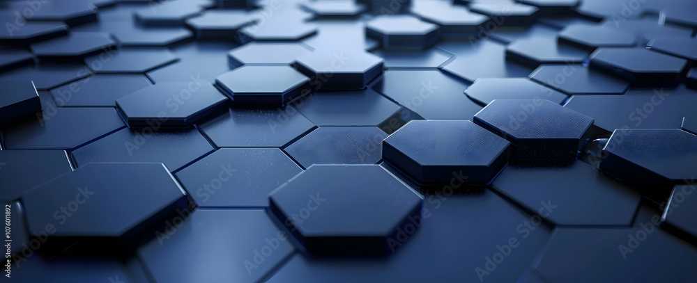 3D render of a dark blue abstract background with a hexagon pattern 3D render of a dark blue abstract background with a hexagon pattern