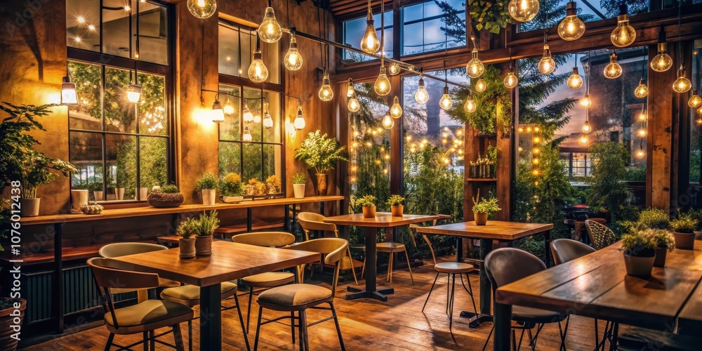 Cozy cafe interior at night with warm lights and inviting atmosphere, cafe, night, cozy, interior, warm, lights Cozy cafe interior at night with warm lights and inviting atmosphere, cafe, night, cozy, interior, warm, lights