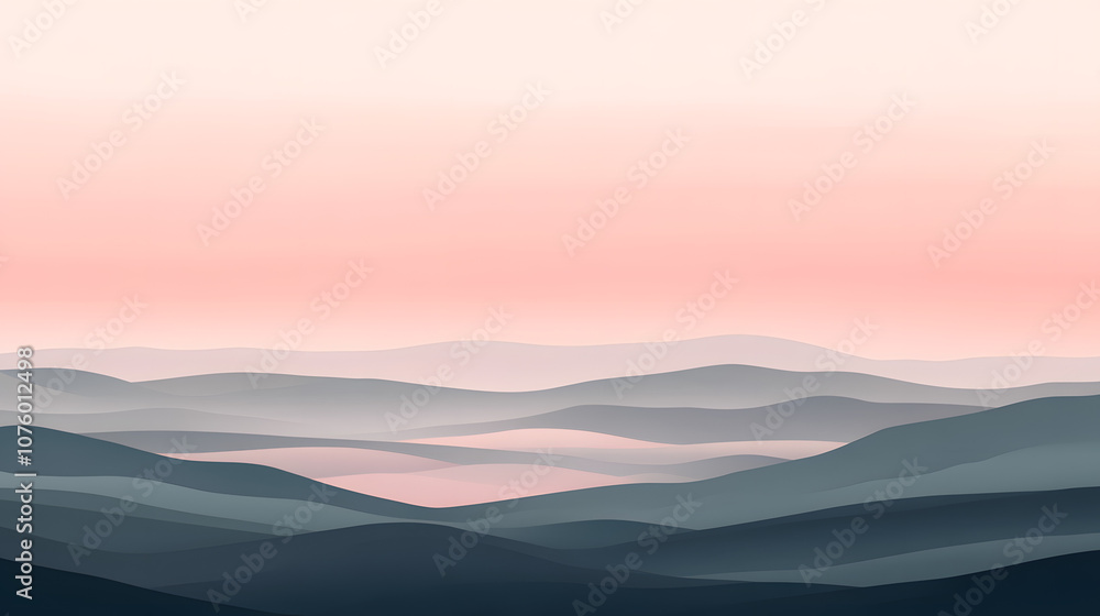Fototapeta premium Transcendent Pink Minimalistic Landscape with Gentle Waves and Serene Atmosphere