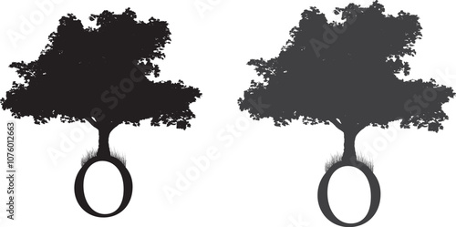 Silhouette Tree With A Tyre Swing black color only