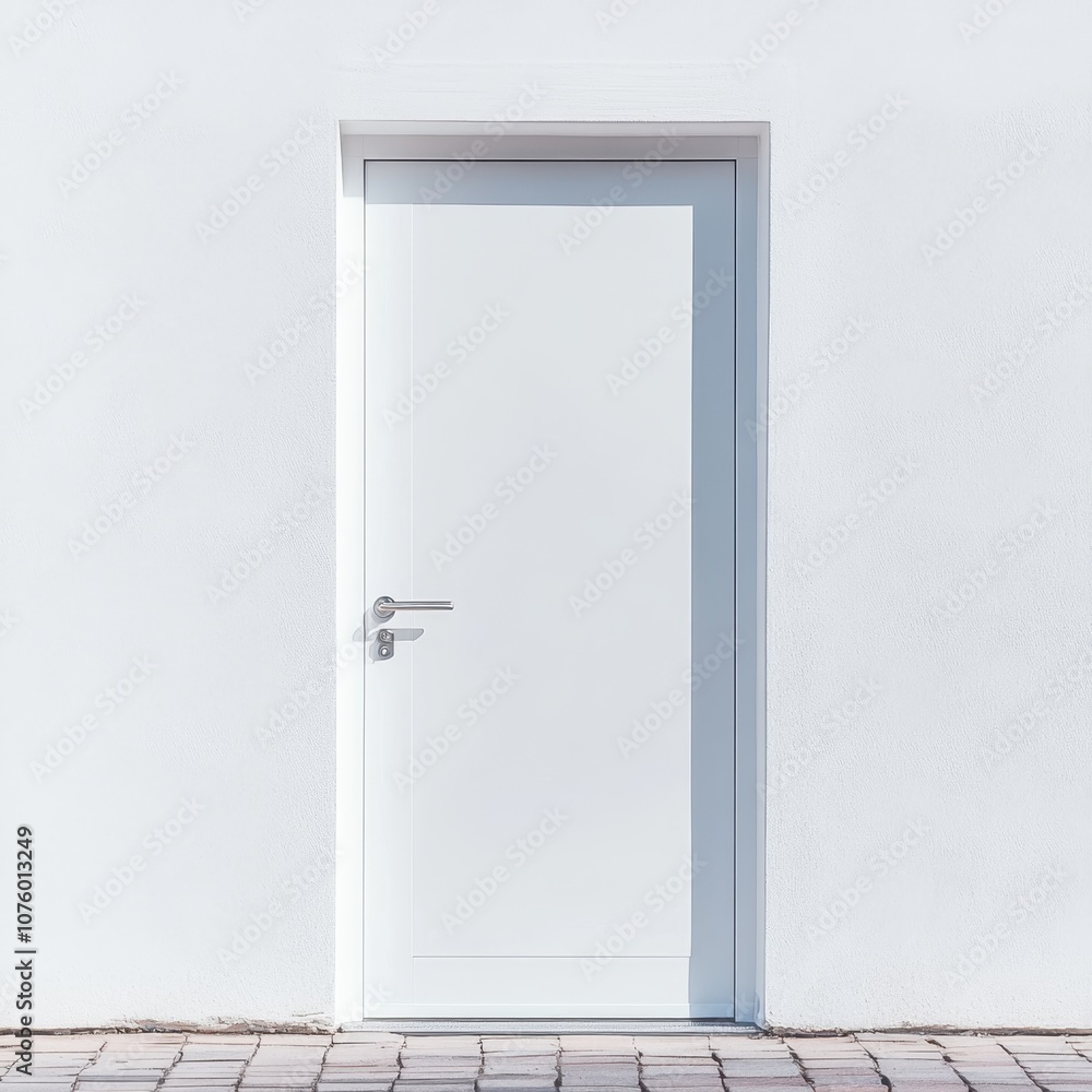 Minimal white door on clean wall Minimal white door on clean wall