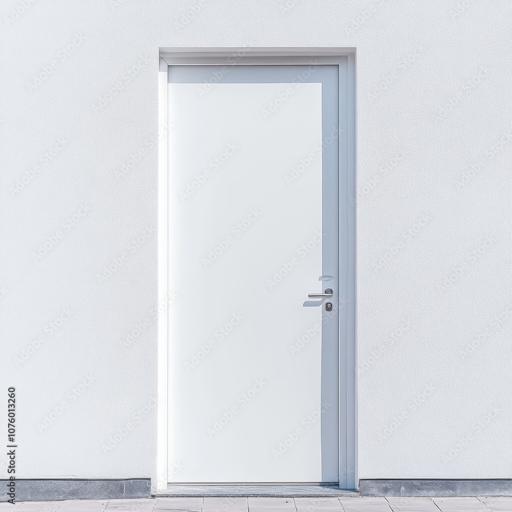 Minimal white door on clean wall Minimal white door on clean wall