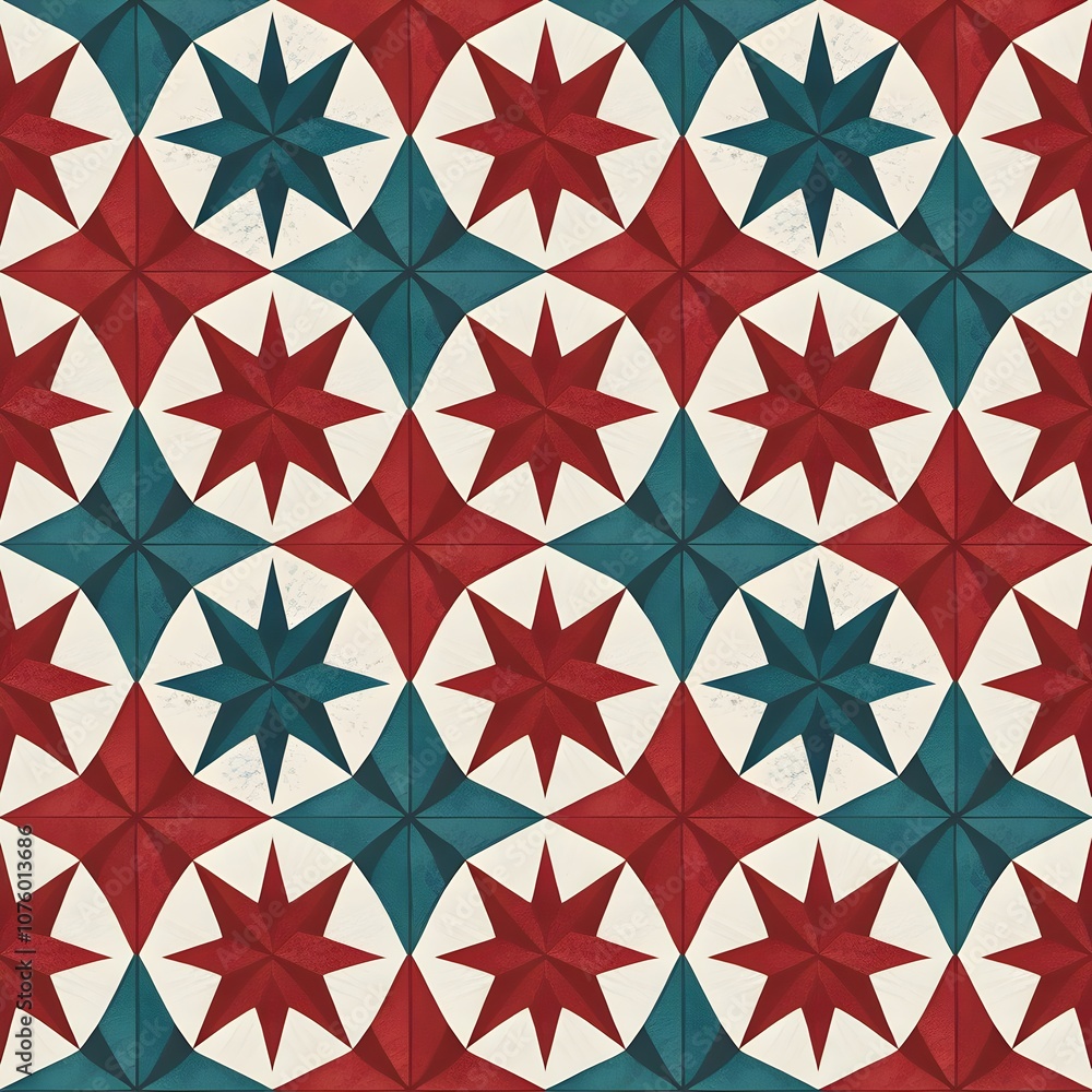Antique-Inspired Star Pattern Wallpaper with Red and Blue Distressed Design Antique-Inspired Star Pattern Wallpaper with Red and Blue Distressed Design