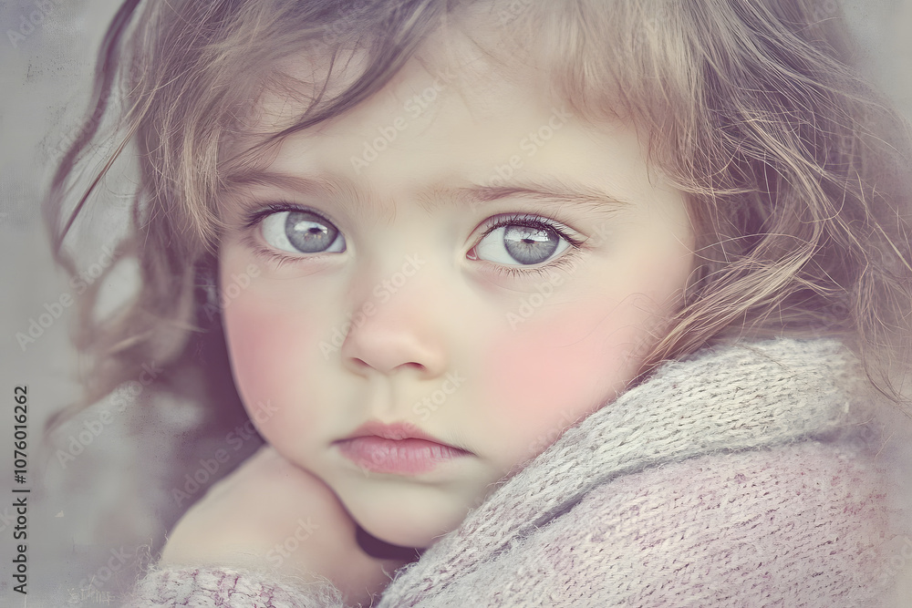 Serene Child Portrait Featuring Transcendent Pink Hue Emphasizing Calmness and Neutral Appeal Serene Child Portrait Featuring Transcendent Pink Hue Emphasizing Calmness and Neutral Appeal