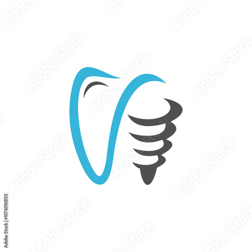 A minimalist dental logo featuring a stylized tooth with a dental implant screw