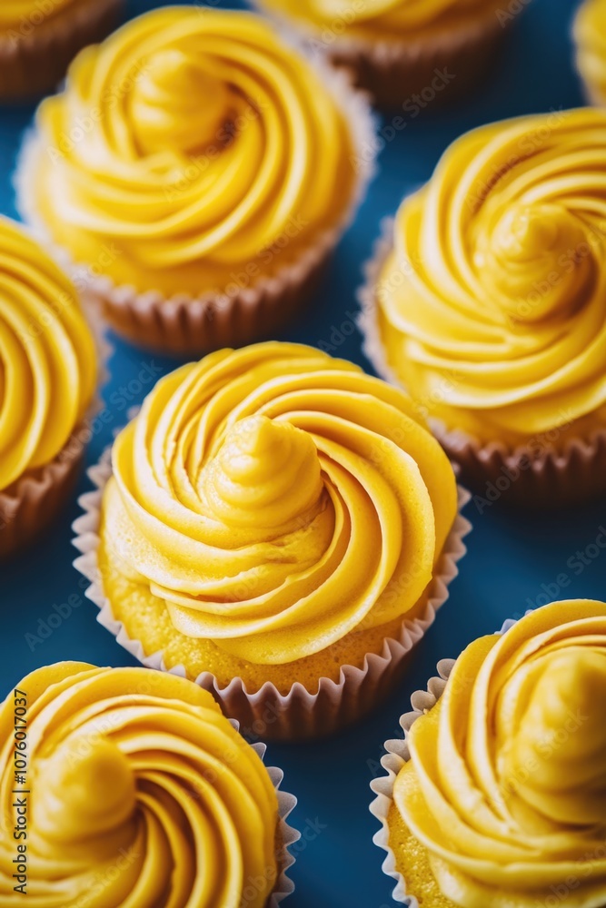 Yellow Frosted Cupcakes Close Up Yellow Frosted Cupcakes Close Up