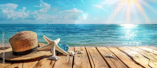 Summer Vacation Essentials on Wooden Dock