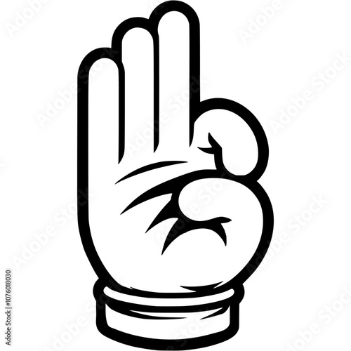 Hand gesture ok sign, everything is fine in monochrome. Simple minimalistic vector in black ink drawing on transparent background